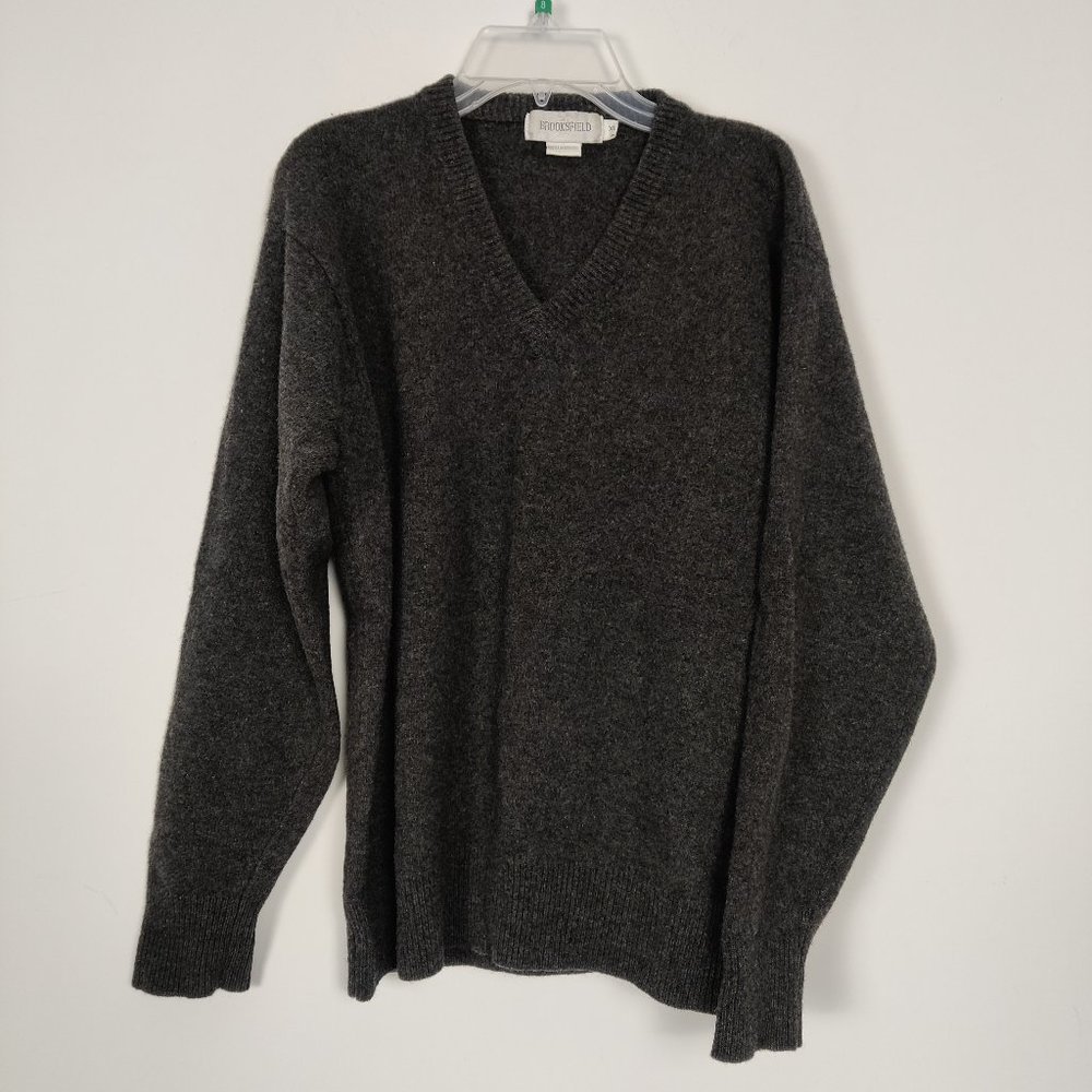Brooksfield Men's Sweater Size XL Gray Wool V Neck Business Casual Office Comfy